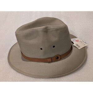 Vintage USA Made TWILL SAFARI HAT Men's MEDIUM Beige Shapeable NWT Deadstock